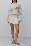 Sybil | Rose Applique Knit Sweater – Casual Crew Neck Long Sleeve Floral Detail