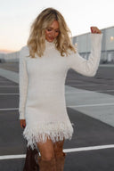 Sydney | Fuzzy Turtleneck Mini Dress – Long Sleeve Fringe Hem