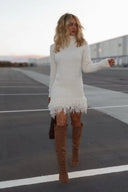 Sydney | Fuzzy Turtleneck Mini Dress – Long Sleeve Fringe Hem