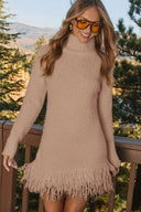 Sydney | Fuzzy Turtleneck Mini Dress – Long Sleeve Fringe Hem