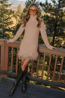 Sydney | Fuzzy Turtleneck Mini Dress – Long Sleeve Fringe Hem