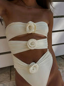 Tahlia | 3D Rose One Piece Swimsuit – Bandeau Cut Out Waist High Cut Swimwear