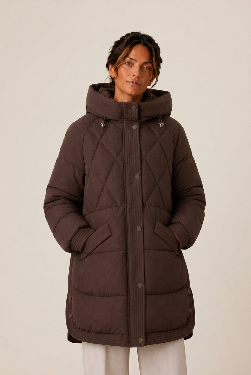 Tallie | Longline Puffer Coat – Winter Hooded Diamond Quilted Snap Front