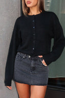 Tamara | Cropped Button Cardigan – Crew Neck Balloon Sleeve Everyday Layer