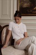 Taryn | Textured Cropped Cardigan – Crew Neck Short Sleeve Button Front