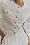Taryn | Textured Cropped Cardigan – Crew Neck Short Sleeve Button Front
