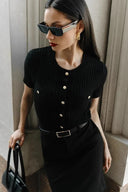 Taryn | Textured Cropped Cardigan – Crew Neck Short Sleeve Button Front