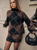 Taylee | Argyle Turtleneck Sweater – Casual Diamond Pattern Long Sleeve