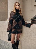 Taylee | Argyle Turtleneck Sweater – Casual Diamond Pattern Long Sleeve