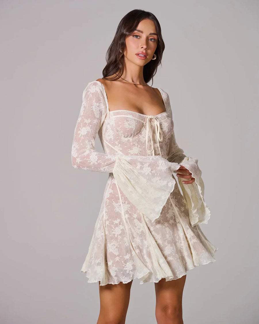 Teagan | Lace Mini – Tie Front Bell Sleeve Corset Skater Party Summer Dress