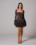Teagan | Lace Mini – Tie Front Bell Sleeve Corset Skater Party Summer Dress