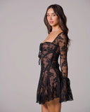 Teagan | Lace Mini – Tie Front Bell Sleeve Corset Skater Party Summer Dress