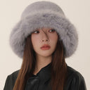 Teresa | Fuzzy Bucket Hat – Winter Wide Brim Rounded Crown Plush Texture