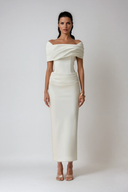 Thea | Maxi – Off Shoulder Draped Corset Bodice Body-Con Formal Evening Dress