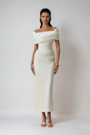 Thea | Maxi – Off Shoulder Draped Corset Bodice Body-Con Formal Evening Dress