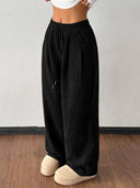 Theresa | Ribbed Wide Leg Pants – Casual Drawstring Waist Side Pockets