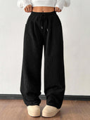 Theresa | Ribbed Wide Leg Pants – Casual Drawstring Waist Side Pockets