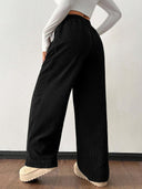Theresa | Ribbed Wide Leg Pants – Casual Drawstring Waist Side Pockets