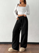 Theresa | Ribbed Wide Leg Pants – Casual Drawstring Waist Side Pockets