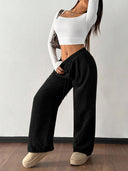 Theresa | Ribbed Wide Leg Pants – Casual Drawstring Waist Side Pockets