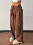 Theresa | Ribbed Wide Leg Pants – Casual Drawstring Waist Side Pockets