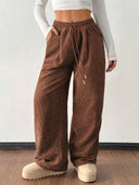 Theresa | Ribbed Wide Leg Pants – Casual Drawstring Waist Side Pockets
