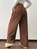 Theresa | Ribbed Wide Leg Pants – Casual Drawstring Waist Side Pockets
