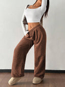 Theresa | Ribbed Wide Leg Pants – Casual Drawstring Waist Side Pockets