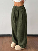 Theresa | Ribbed Wide Leg Pants – Casual Drawstring Waist Side Pockets