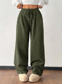 Theresa | Ribbed Wide Leg Pants – Casual Drawstring Waist Side Pockets