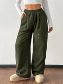 Theresa | Ribbed Wide Leg Pants – Casual Drawstring Waist Side Pockets