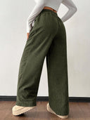 Theresa | Ribbed Wide Leg Pants – Casual Drawstring Waist Side Pockets