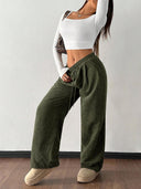 Theresa | Ribbed Wide Leg Pants – Casual Drawstring Waist Side Pockets