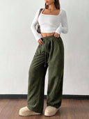Theresa | Ribbed Wide Leg Pants – Casual Drawstring Waist Side Pockets