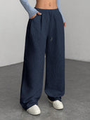 Theresa | Ribbed Wide Leg Pants – Casual Drawstring Waist Side Pockets