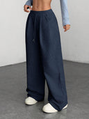 Theresa | Ribbed Wide Leg Pants – Casual Drawstring Waist Side Pockets