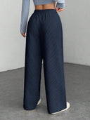 Theresa | Ribbed Wide Leg Pants – Casual Drawstring Waist Side Pockets