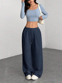Theresa | Ribbed Wide Leg Pants – Casual Drawstring Waist Side Pockets