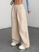 Theresa | Ribbed Wide Leg Pants – Casual Drawstring Waist Side Pockets