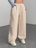 Theresa | Ribbed Wide Leg Pants – Casual Drawstring Waist Side Pockets