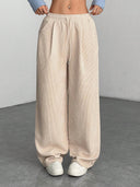 Theresa | Ribbed Wide Leg Pants – Casual Drawstring Waist Side Pockets