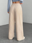 Theresa | Ribbed Wide Leg Pants – Casual Drawstring Waist Side Pockets