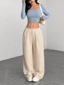 Theresa | Ribbed Wide Leg Pants – Casual Drawstring Waist Side Pockets