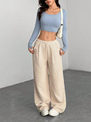 Theresa | Ribbed Wide Leg Pants – Casual Drawstring Waist Side Pockets