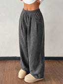 Theresa | Ribbed Wide Leg Pants – Casual Drawstring Waist Side Pockets