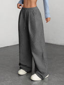 Theresa | Ribbed Wide Leg Pants – Casual Drawstring Waist Side Pockets