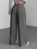 Theresa | Ribbed Wide Leg Pants – Casual Drawstring Waist Side Pockets