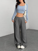 Theresa | Ribbed Wide Leg Pants – Casual Drawstring Waist Side Pockets