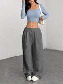 Theresa | Ribbed Wide Leg Pants – Casual Drawstring Waist Side Pockets