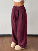 Theresa | Ribbed Wide Leg Pants – Casual Drawstring Waist Side Pockets